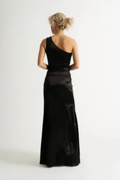 Tobi Moment In Time Hunter Green One Shoulder Satin Maxi Dress