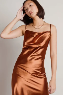 Tobi Momentum Satin Cami Midi Dress - Cocoa