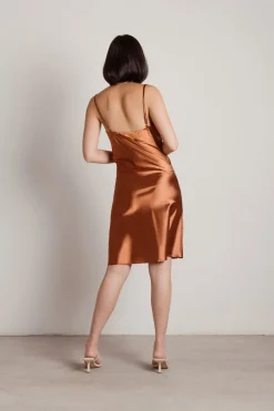 Tobi Momentum Satin Cami Midi Dress - Cocoa