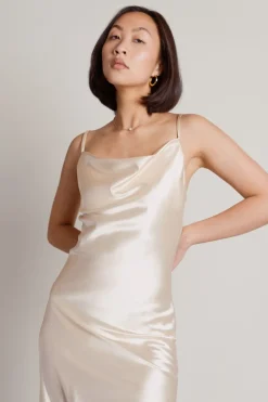 Tobi Momentum Satin Cami Midi Dress - Cocoa