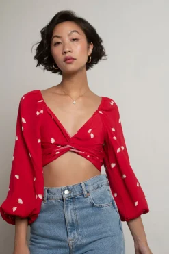 Tobi Move On Crop Top - Navy Satin Leopard