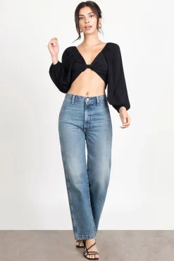 Tobi Move On Crop Top - Navy Satin Leopard