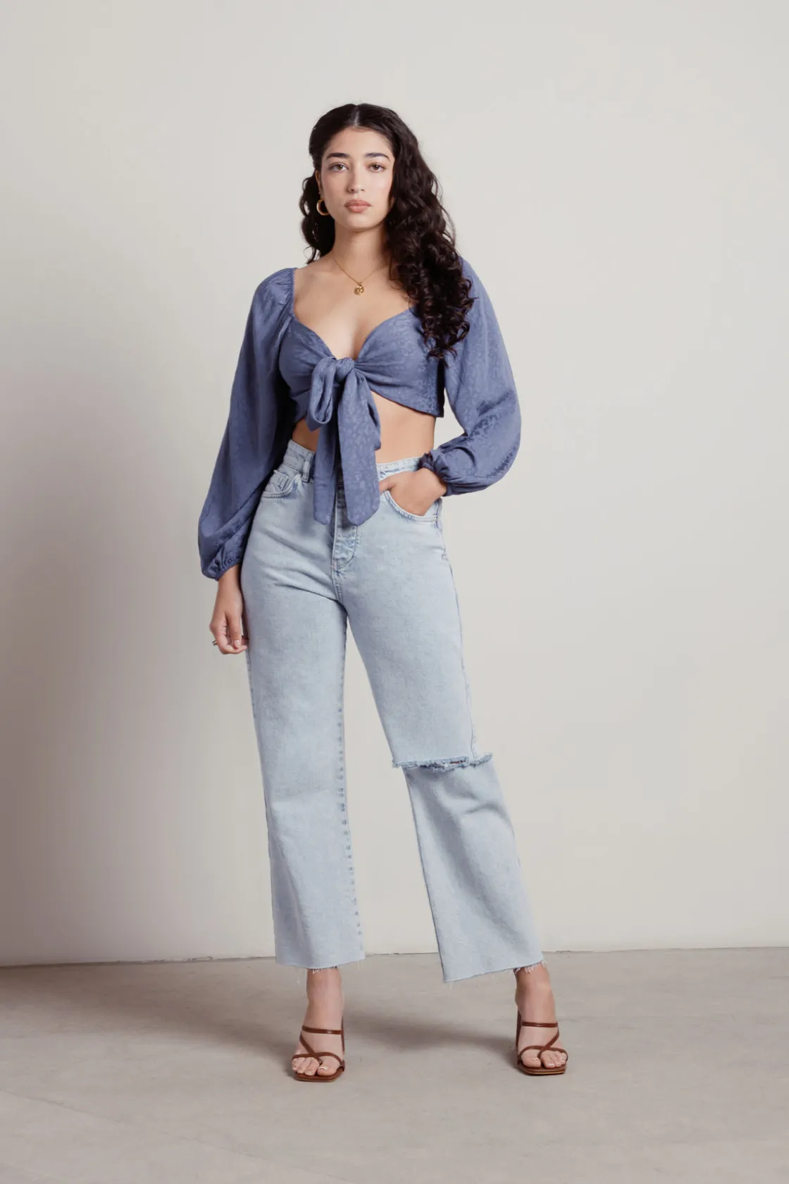 Tobi Move On Crop Top - Navy Satin Leopard