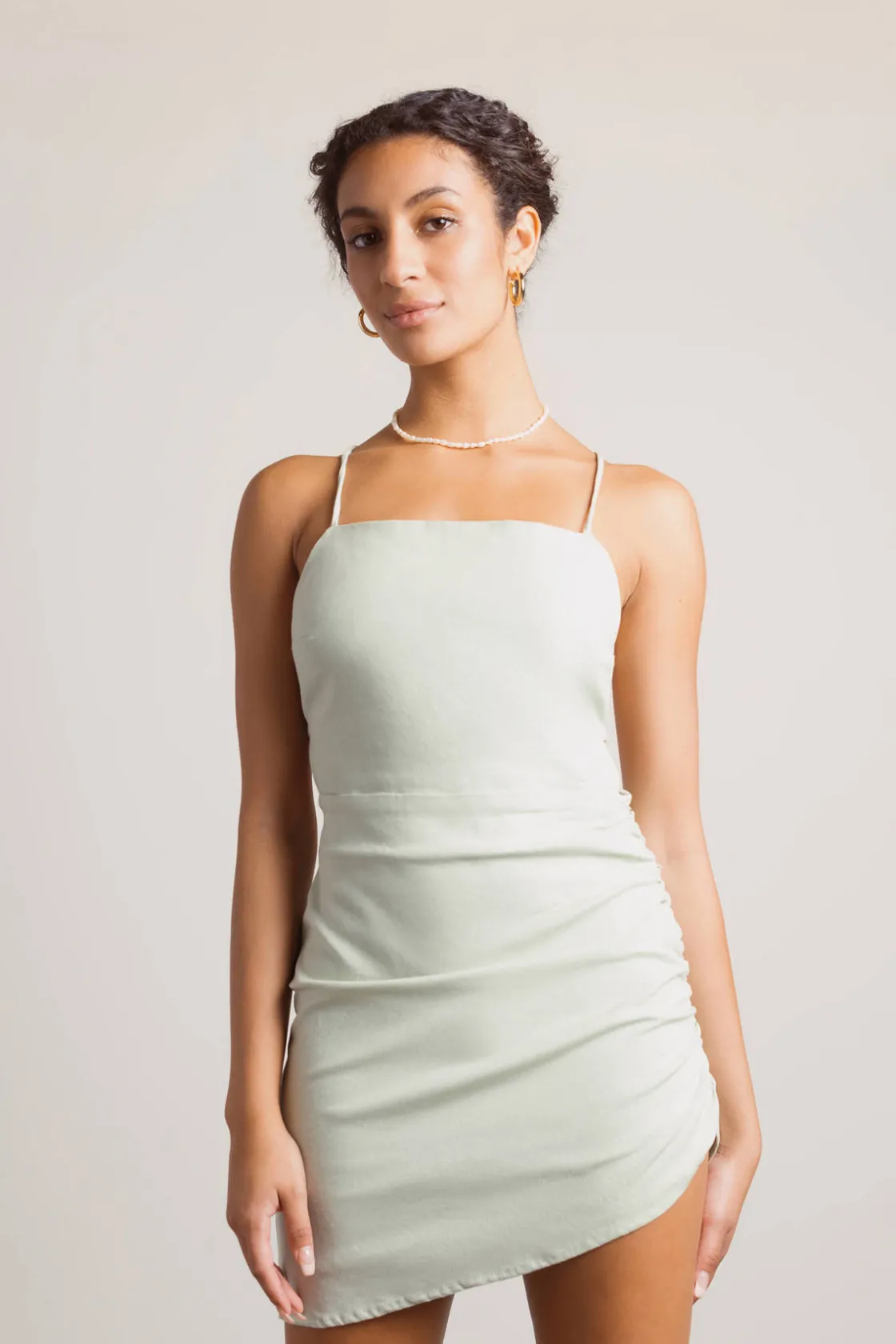 Tobi Moving On Cross Back Asymmetrical Mini Dress - Sage
