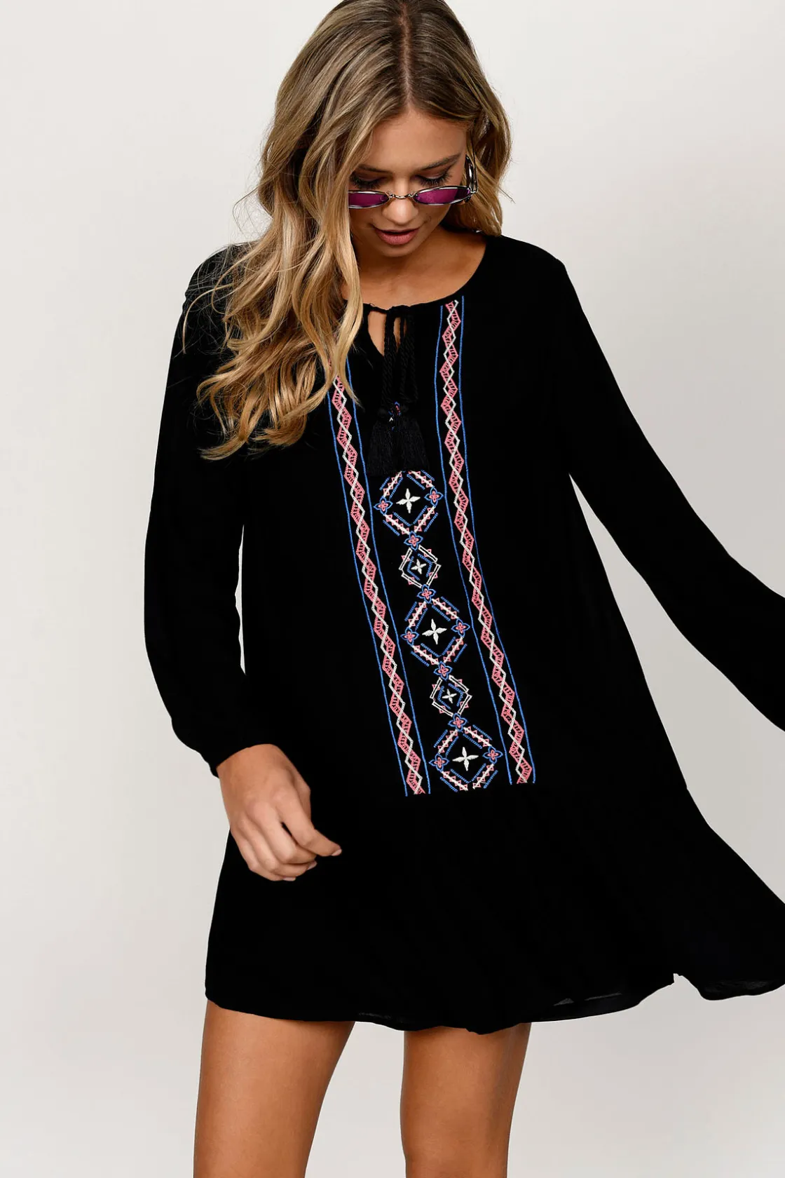 Tobi Nakoma Embroidered Shift Mini Dress -