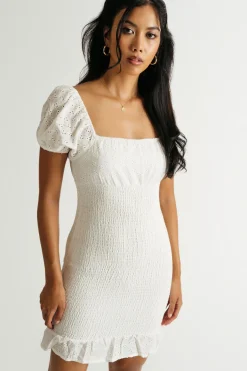 Tobi Namuro Smocked Puff Sleeve Mini Dress - Blue