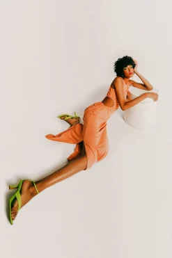 Tobi Nectarine Juice Cutout Slit Maxi Dress -