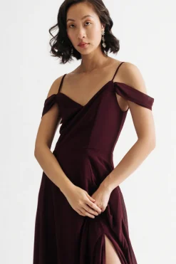 Tobi Nelli Cold Shoulder High Slit Maxi Dress - Ivory