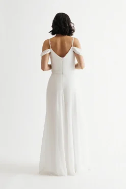 Tobi Nelli Cold Shoulder High Slit Maxi Dress - Ivory
