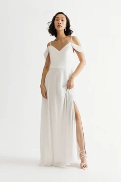 Tobi Nelli Cold Shoulder High Slit Maxi Dress - Ivory