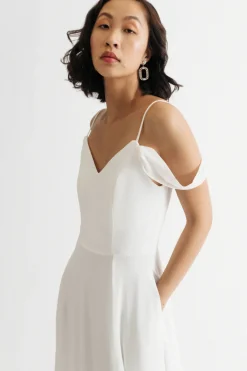 Tobi Nelli Cold Shoulder High Slit Maxi Dress - Ivory
