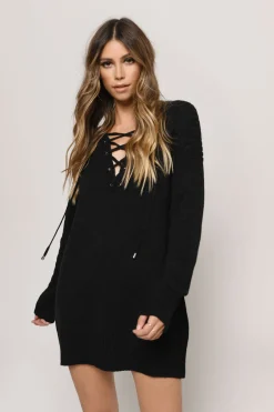 Tobi Never Forget You Lace Up Sweater Mini Dress - Taupe