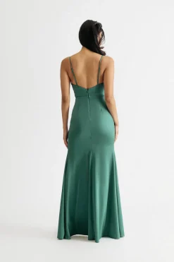 Tobi Nicola Cream Satin Shirred Slit Maxi Dress
