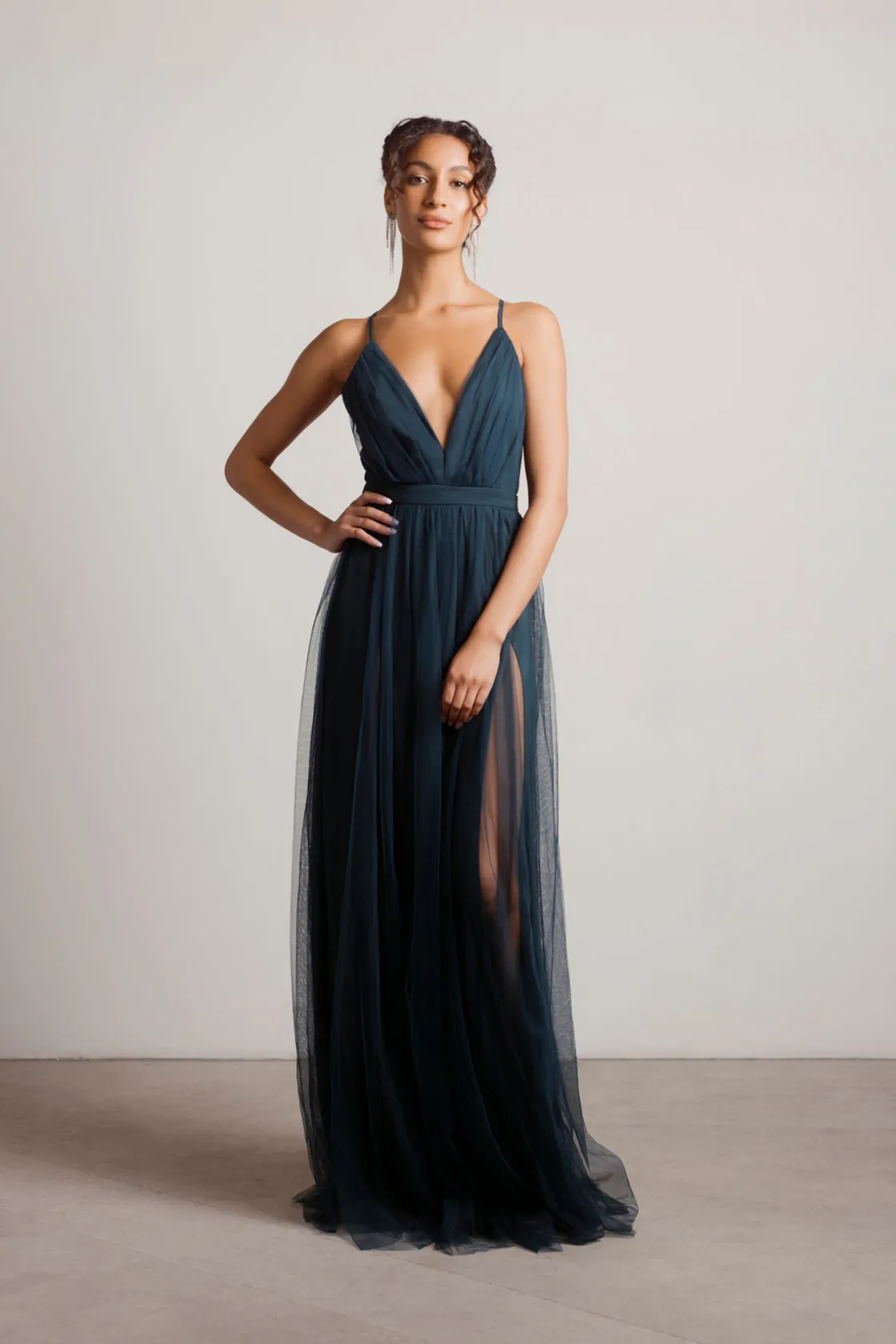 Tobi Night To Remember Chiffon Double High Slit Maxi Dress - Ivory