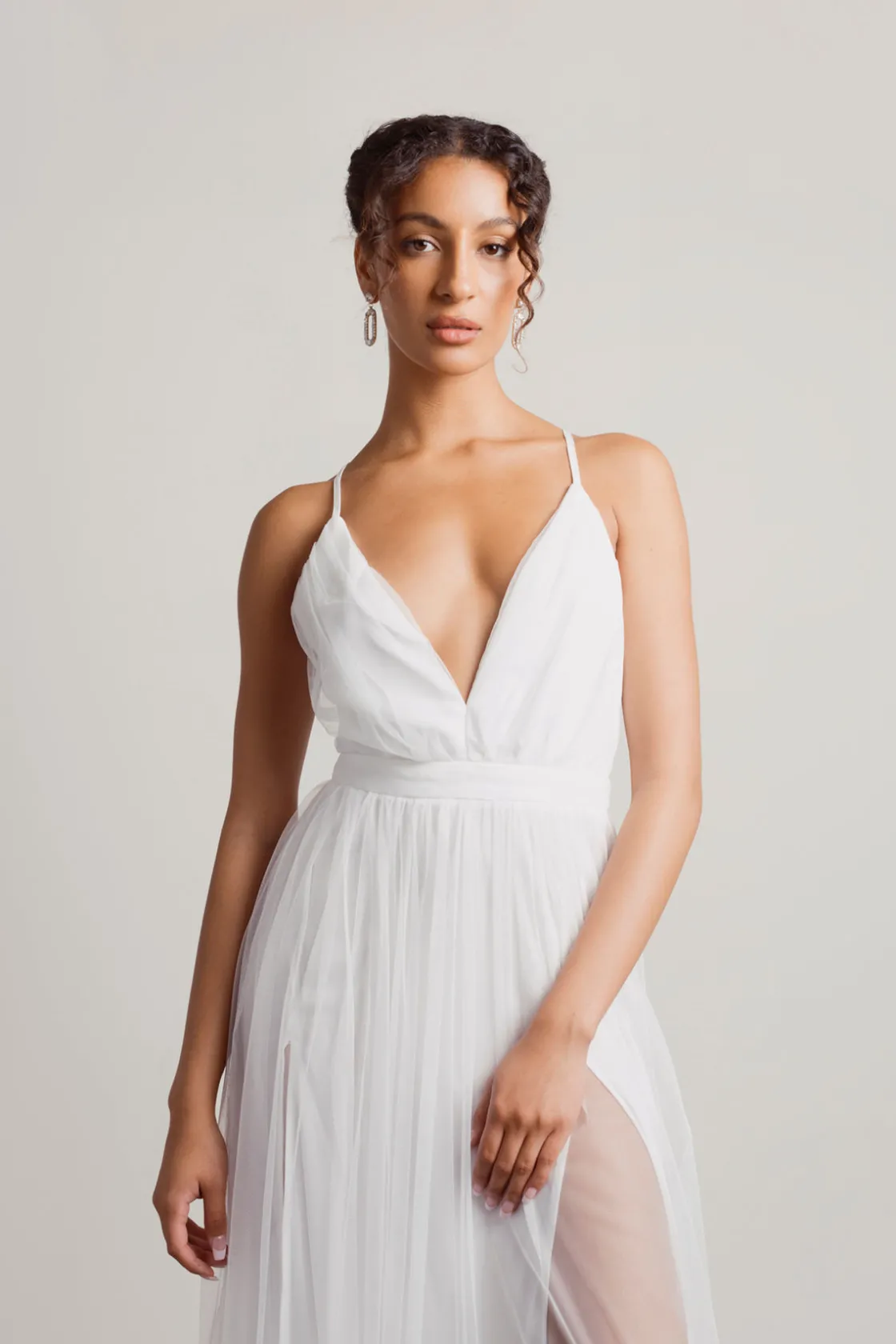 Tobi Night To Remember Chiffon Double High Slit Maxi Dress - Ivory