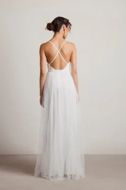 Tobi Night To Remember Chiffon Double High Slit Maxi Dress - Ivory