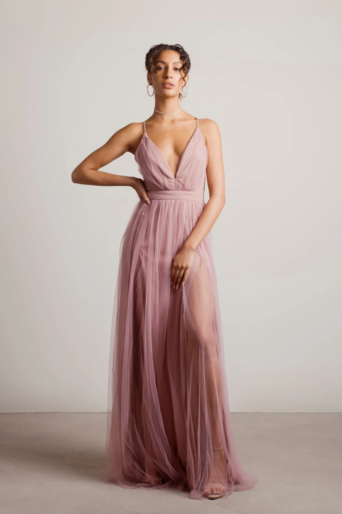 Tobi Night To Remember Chiffon Double High Slit Maxi Dress - Ivory
