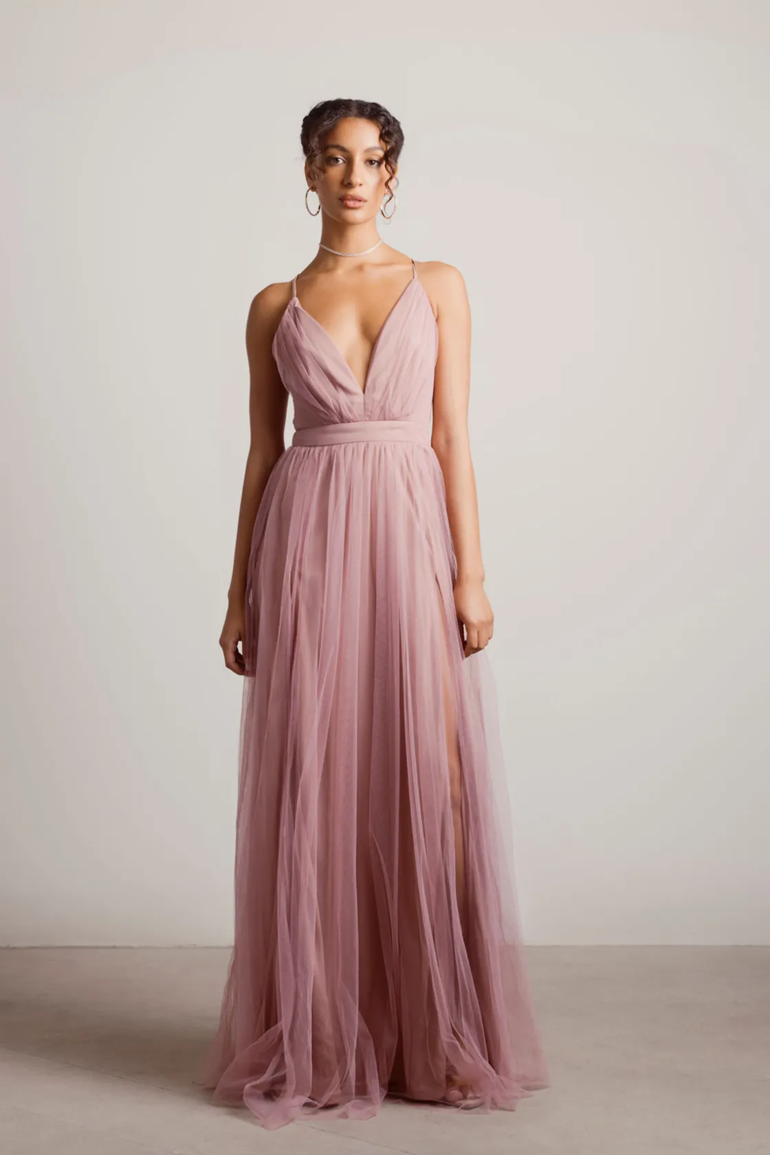 Tobi Night To Remember Chiffon Double High Slit Maxi Dress - Ivory