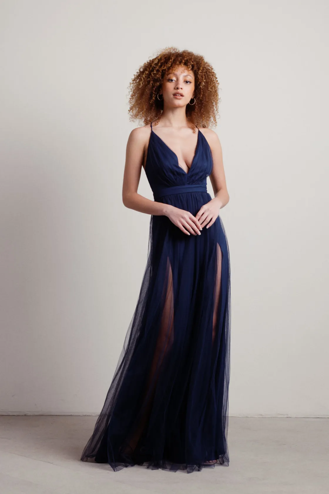 Tobi Night To Remember Chiffon Double High Slit Maxi Dress - Ivory