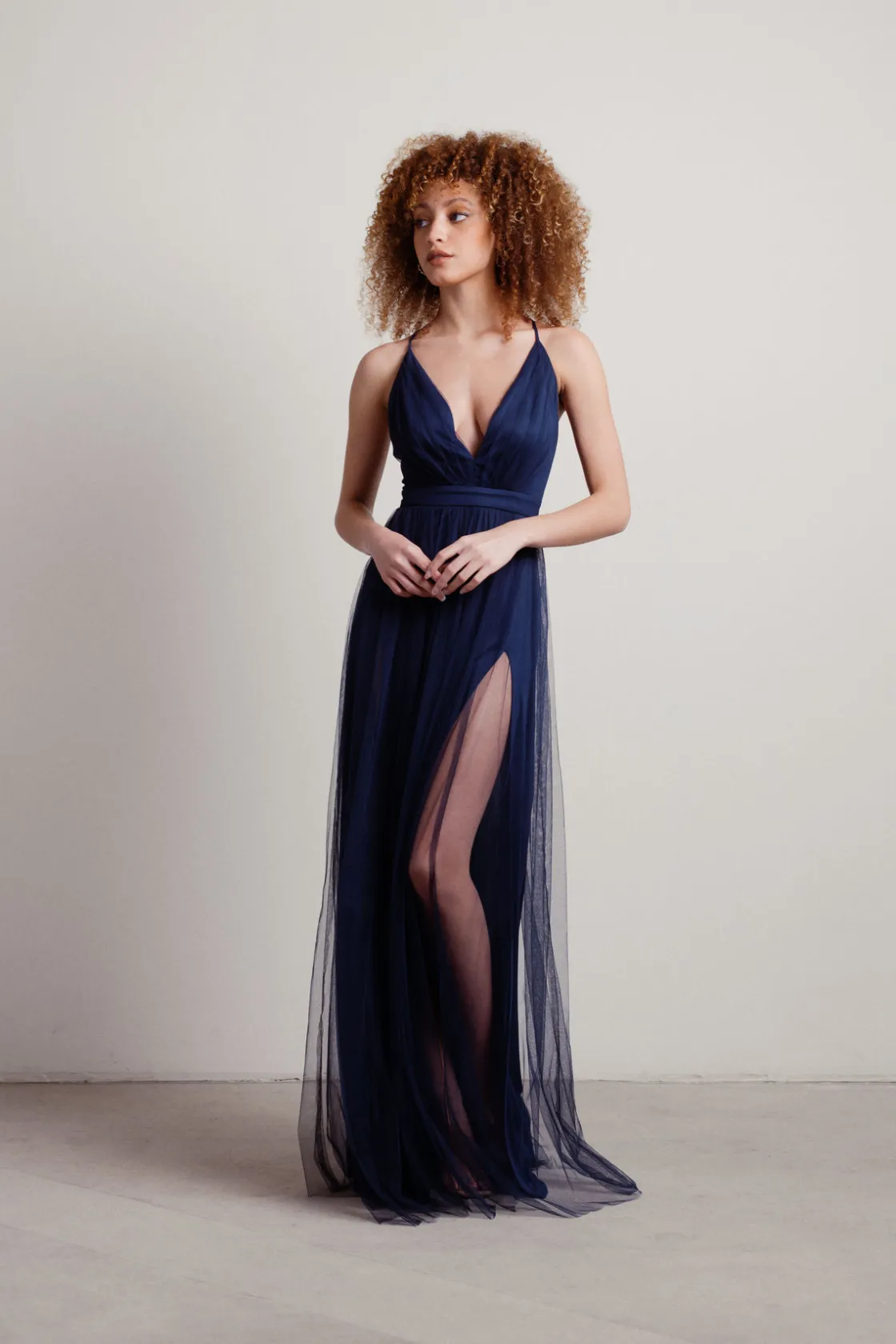 Tobi Night To Remember Chiffon Double High Slit Maxi Dress - Ivory