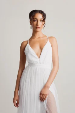 Tobi Night To Remember Chiffon Double High Slit Maxi Dress - Ivory