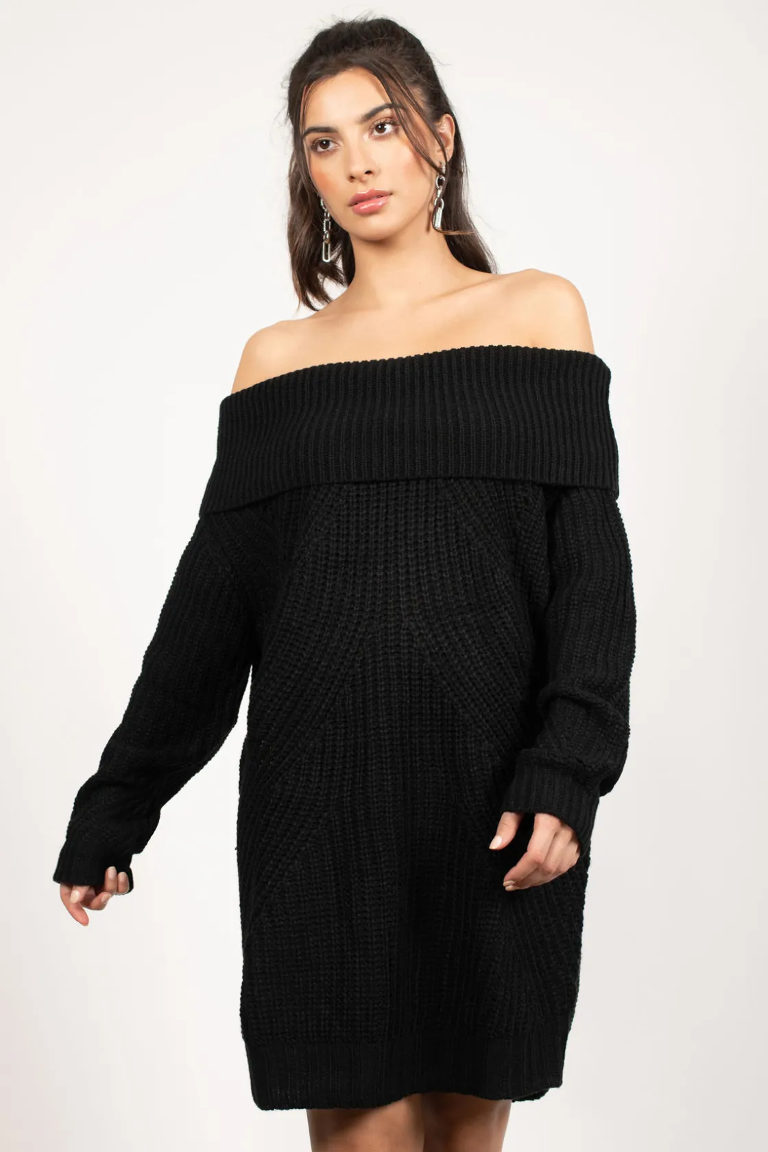 Tobi Nikki Ribbed Knit Off The Shoulder Mini Dress - Wine