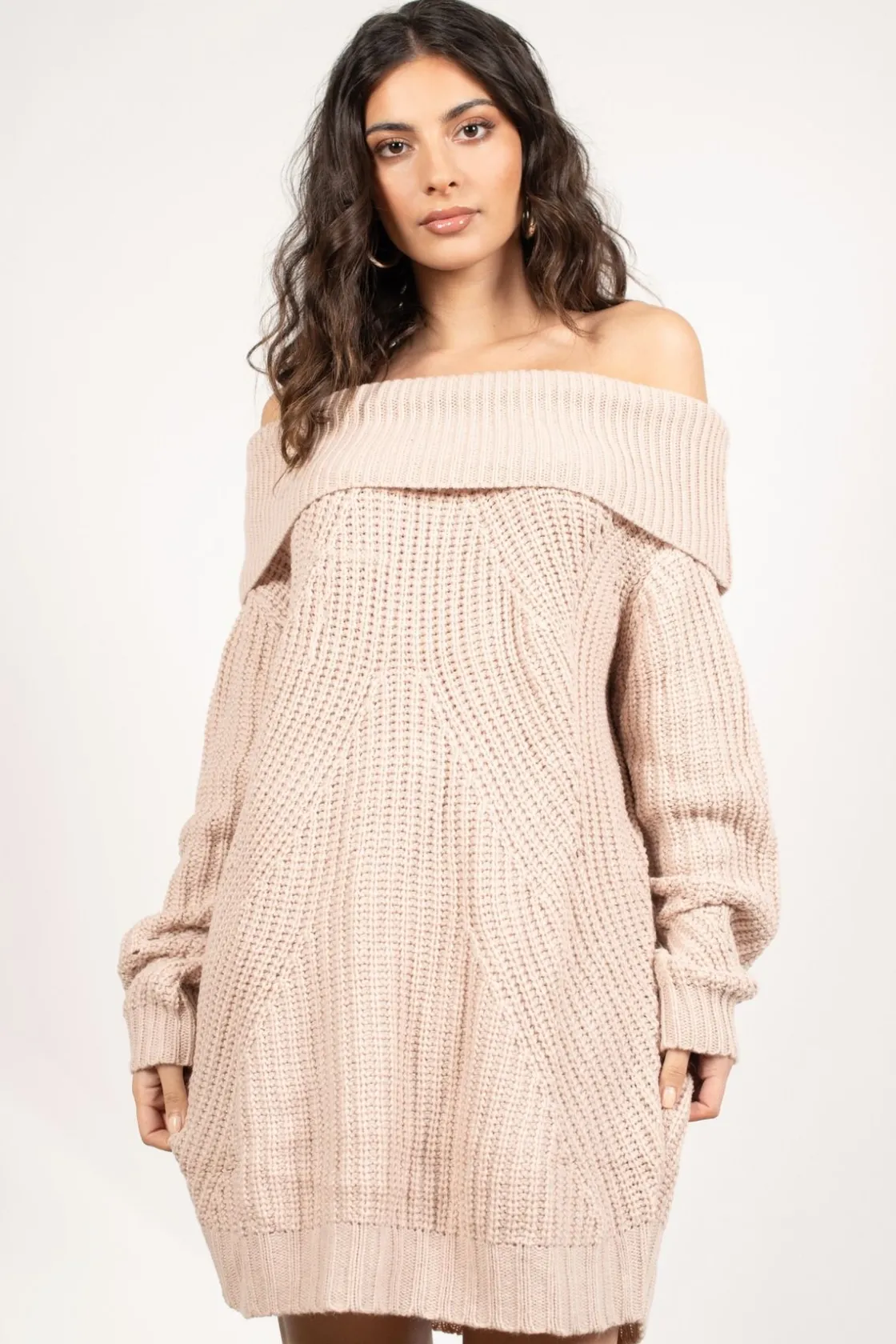 Tobi Nikki Ribbed Knit Off The Shoulder Mini Dress - Wine