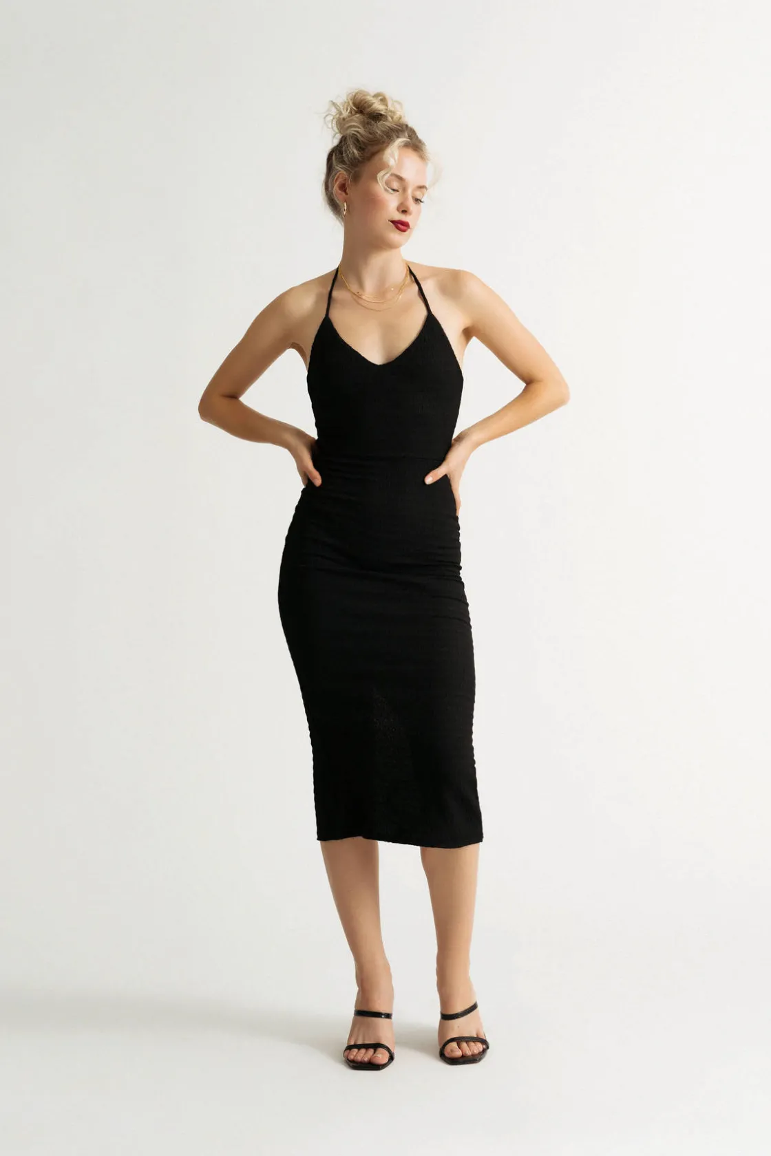 Tobi No Drama Textured Halter Bodycon Midi Dress