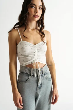 Tobi No Pics Please Floral Crop Top And Cardigan Set - Ivory