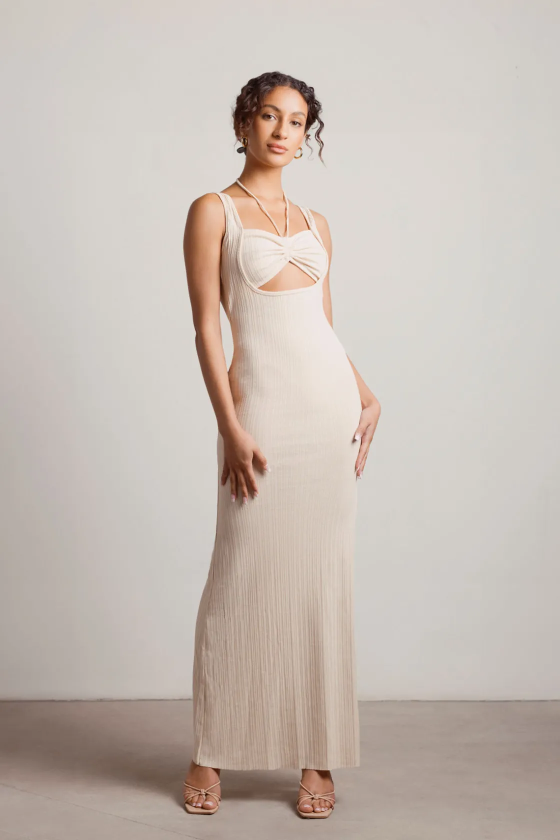 Tobi No Problem Ribbed Cutout Maxi Dress - Brown