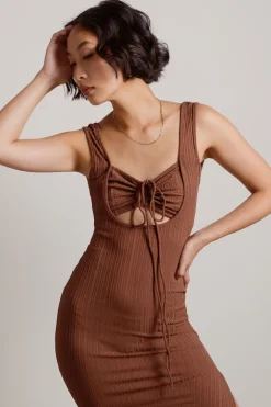 Tobi No Problem Ribbed Cutout Maxi Dress - Brown