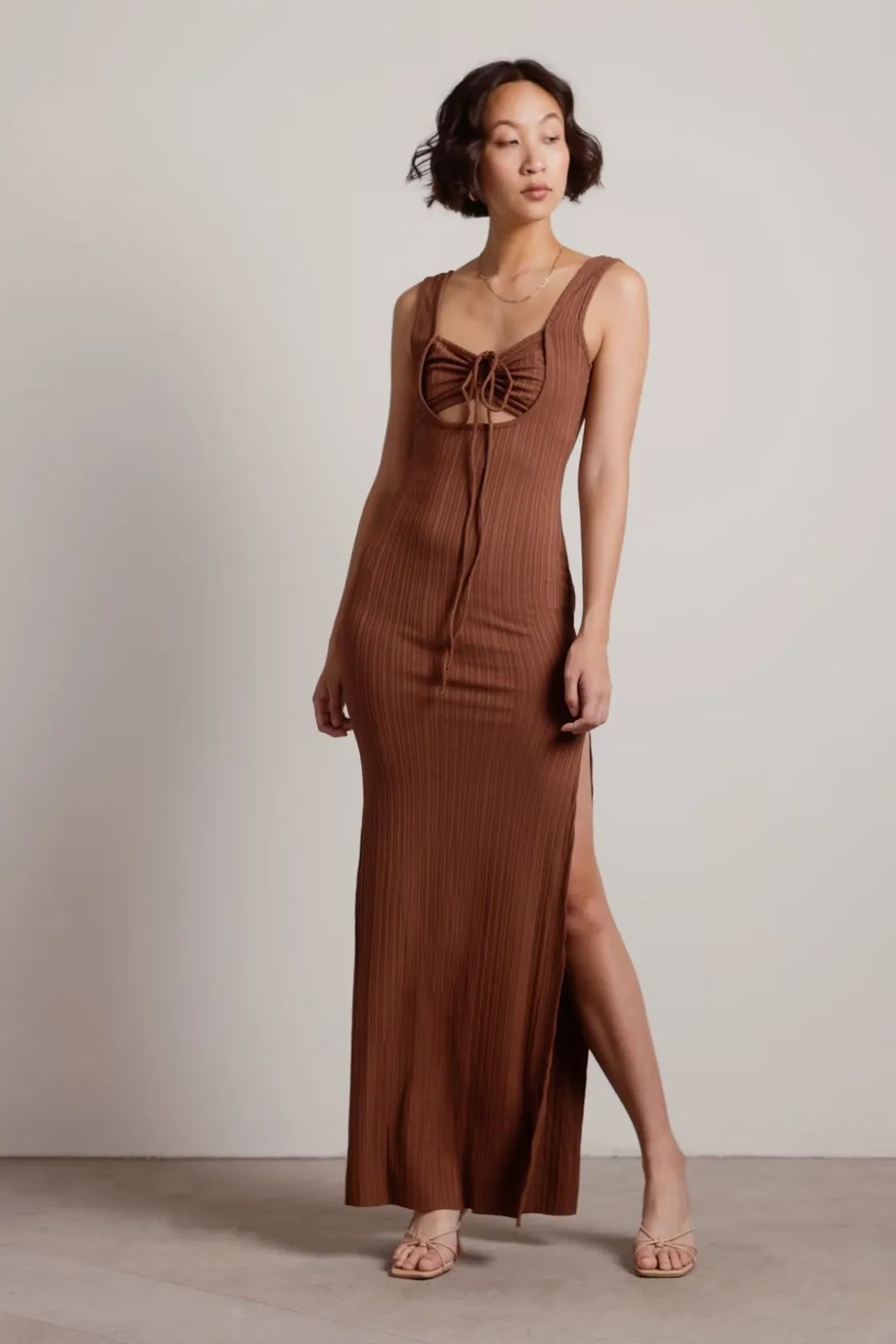 Tobi No Problem Ribbed Cutout Maxi Dress - Brown