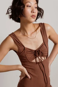 Tobi No Problem Ribbed Cutout Maxi Dress - Brown