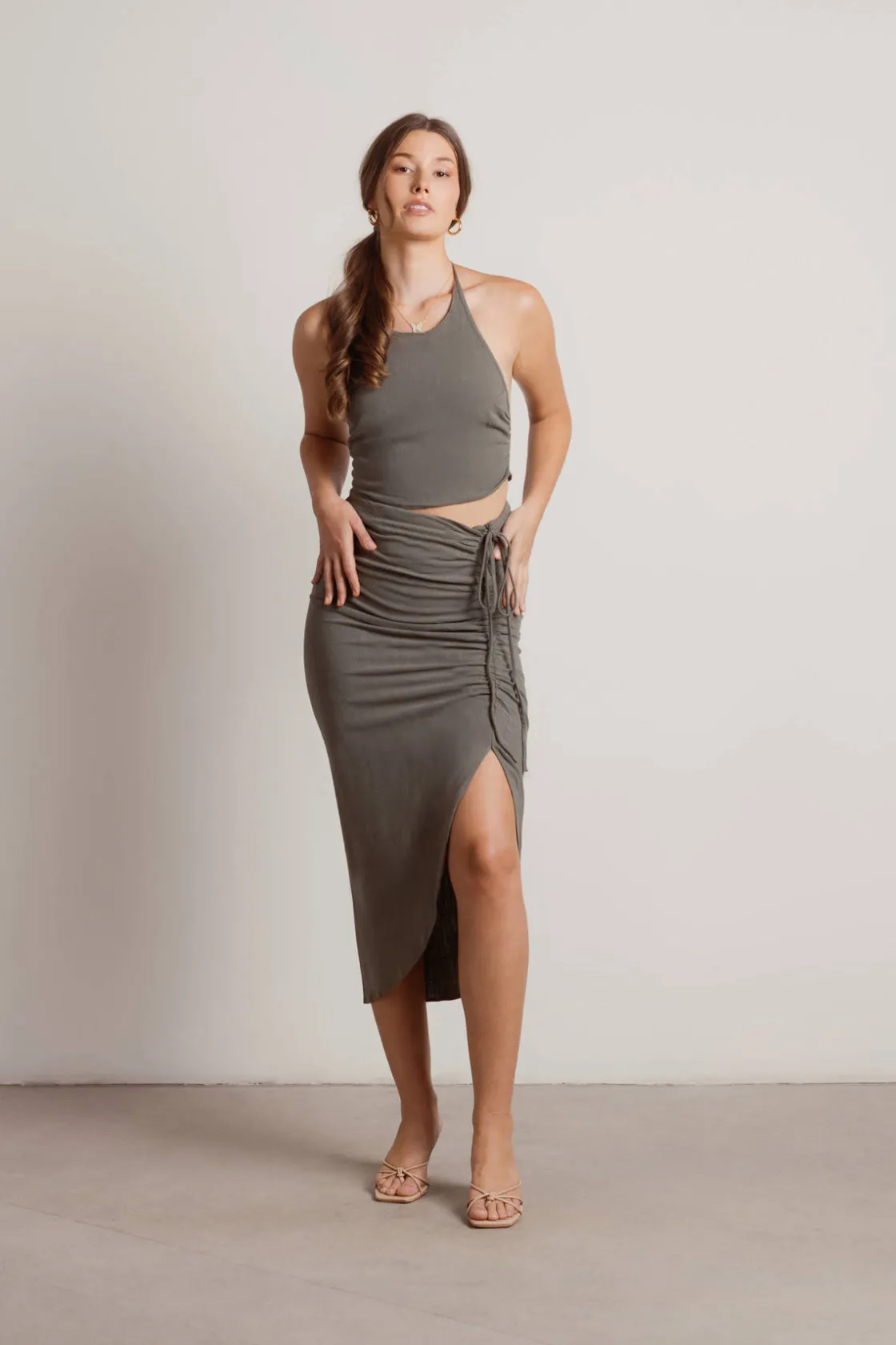 Tobi No Shame Halter Crop Top And Drawstring Midi Skirt