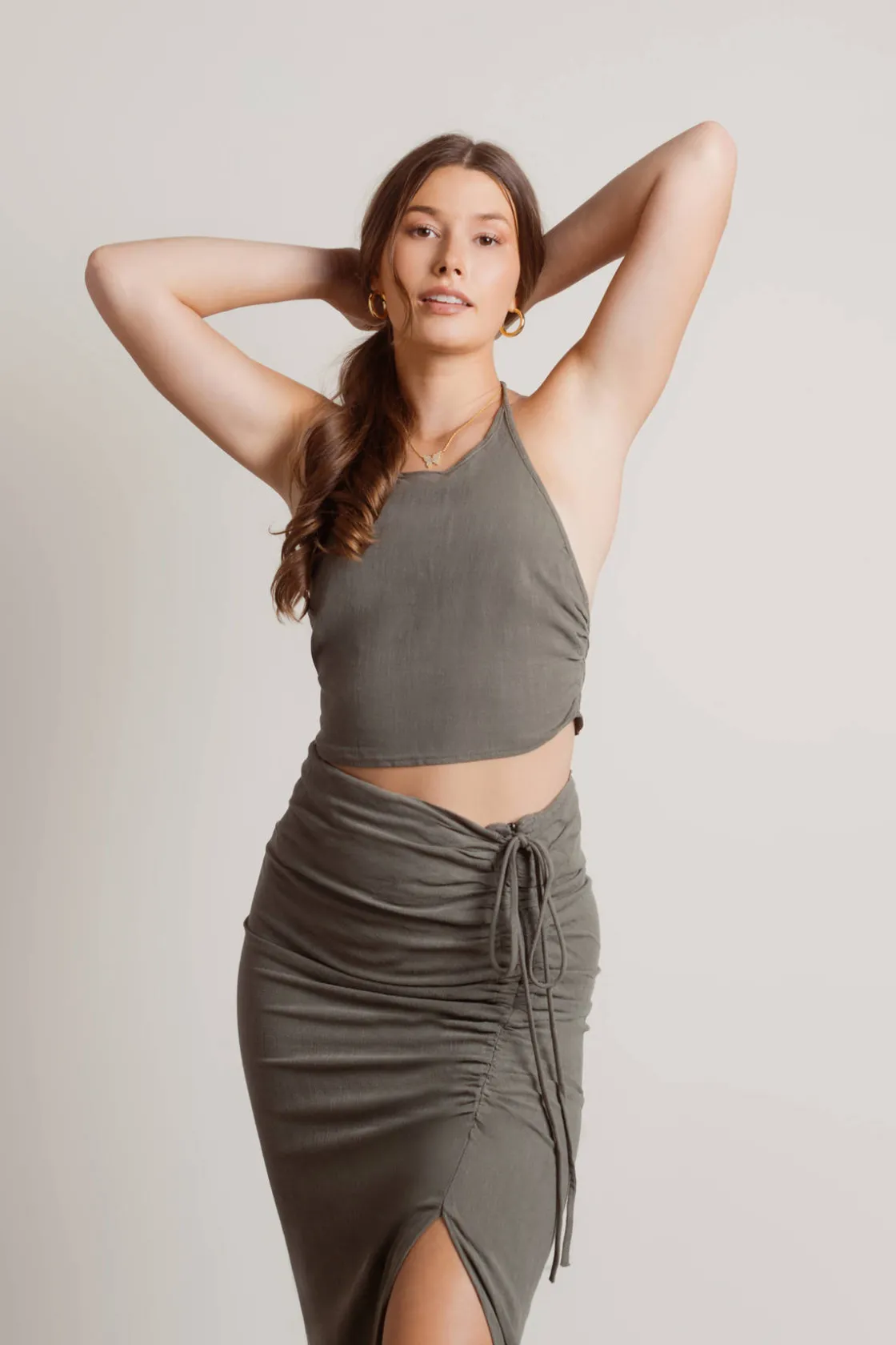 Tobi No Shame Halter Crop Top And Drawstring Midi Skirt