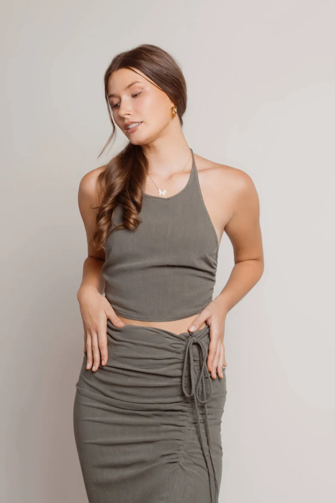 Tobi No Shame Halter Crop Top And Drawstring Midi Skirt