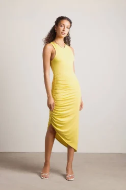 Tobi Nonsense Ruched Asymmetrical Midi Dress -