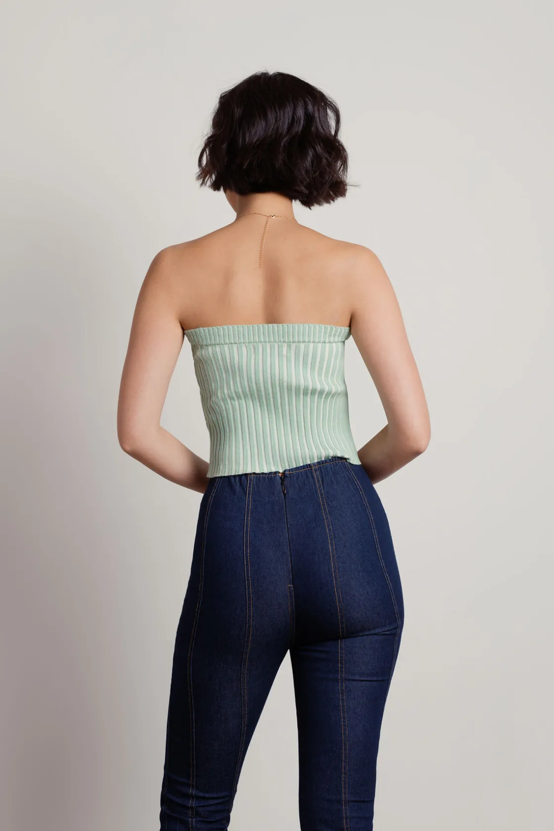 Tobi Not Having It Ribbed Tube Top - Green