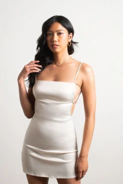 Tobi Nothing But Trouble Satin Open Back Mini Dress - Tan