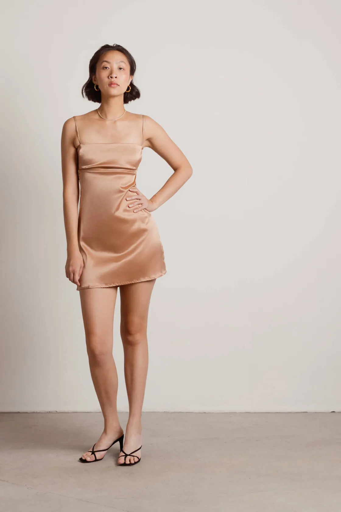 Tobi Nothing But Trouble Satin Open Back Mini Dress - Tan