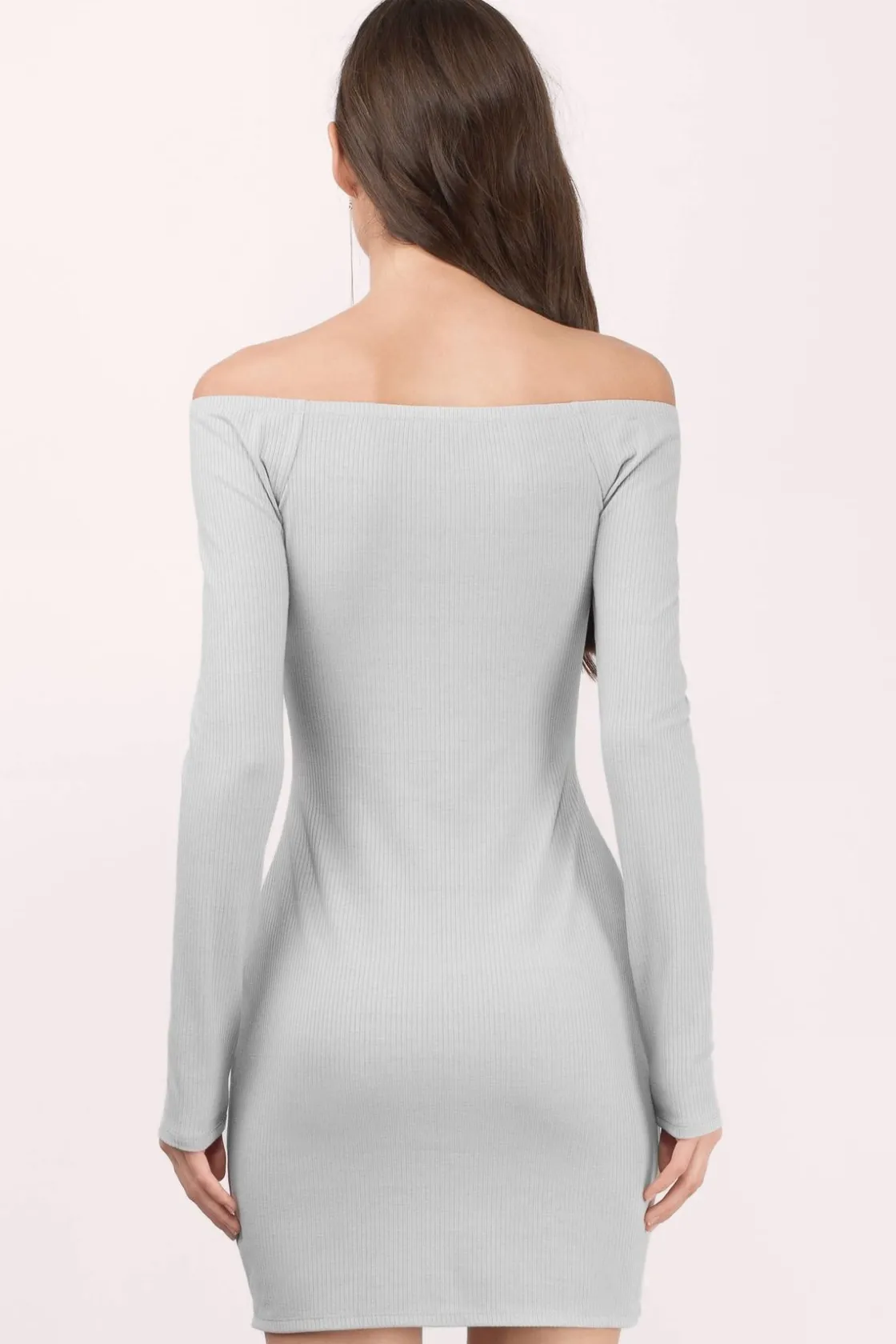 Tobi Off My Shoulder Ribbed Bodycon Mini Dress - Grey