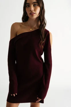 Tobi Olivia One Side Sleeve Sweater Mini Dress - Black