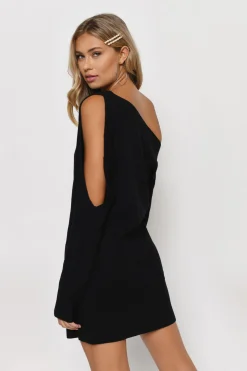 Tobi Olivia One Side Sleeve Sweater Mini Dress - Black