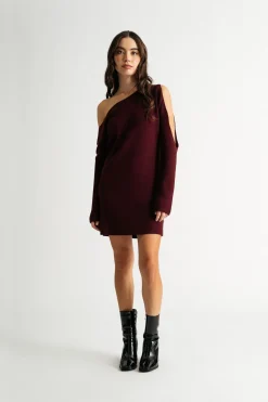 Tobi Olivia One Side Sleeve Sweater Mini Dress - Black