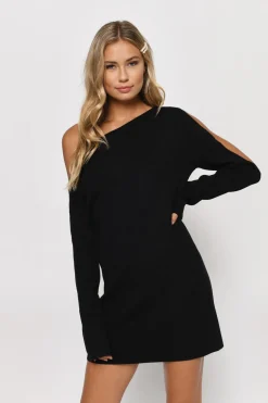 Tobi Olivia One Side Sleeve Sweater Mini Dress - Black