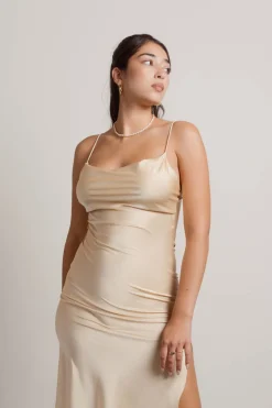 Tobi On A Mission Satin Cami Mini Dress - Light Gold