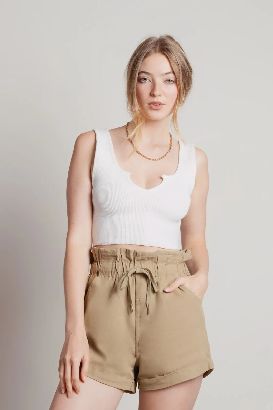 Tobi On Purpose Paperbag Shorts - Light Olive
