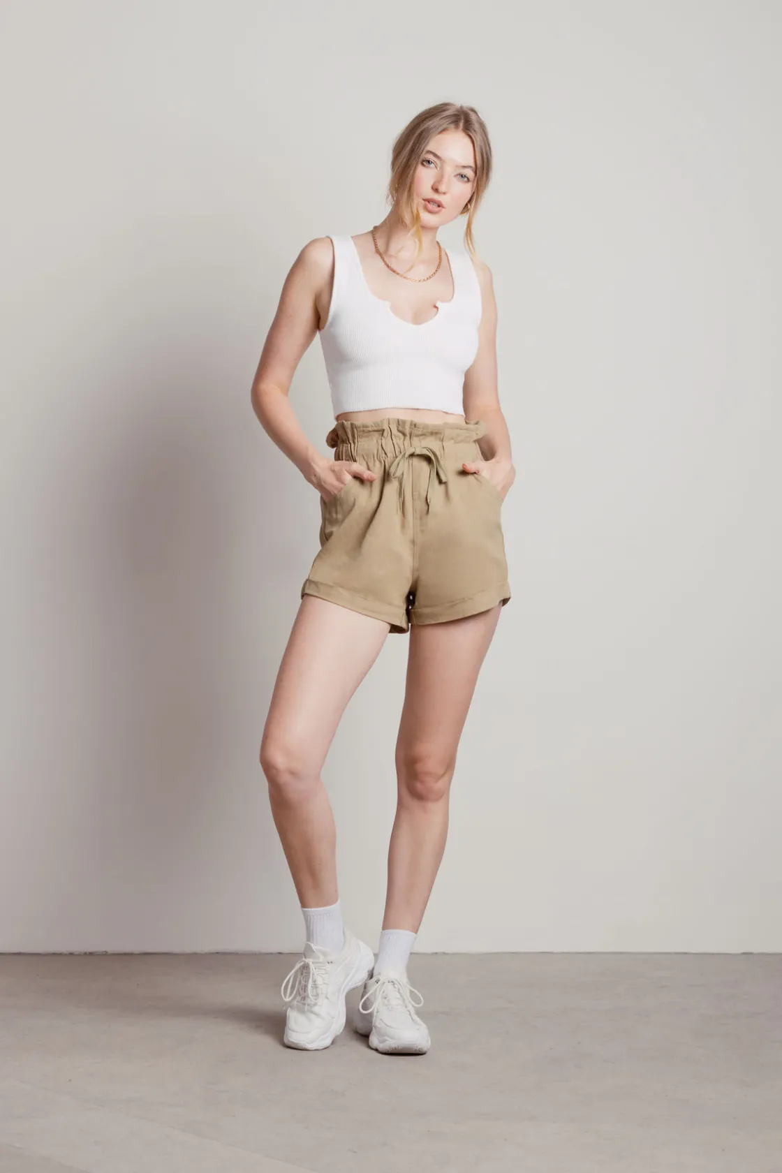 Tobi On Purpose Paperbag Shorts - Light Olive