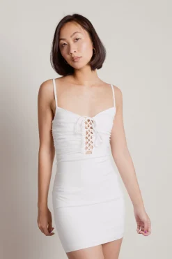 Tobi On Repeat Lace Up Bodycon Mini Dress - Off White