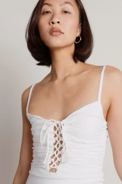 Tobi On Repeat Lace Up Bodycon Mini Dress - Off White